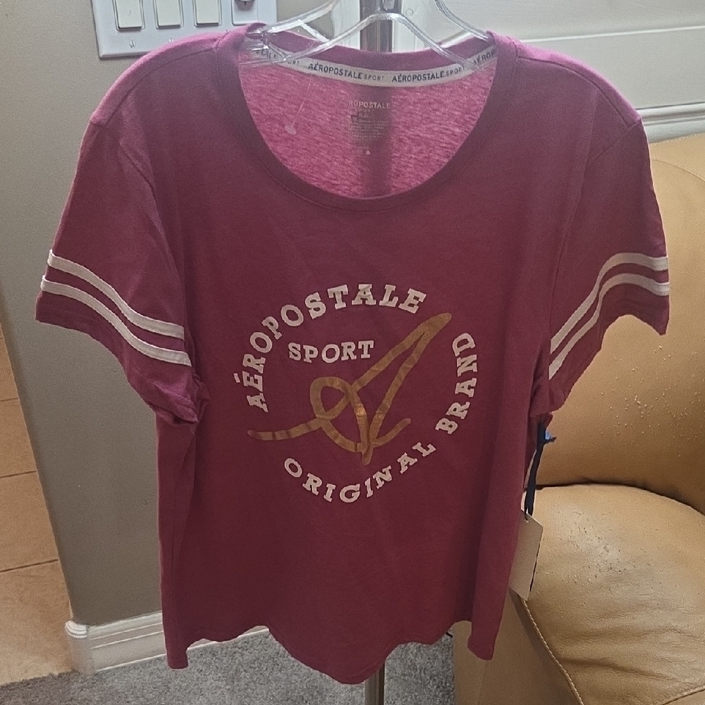Aeropostale Burgundy Tee with Gold Logo